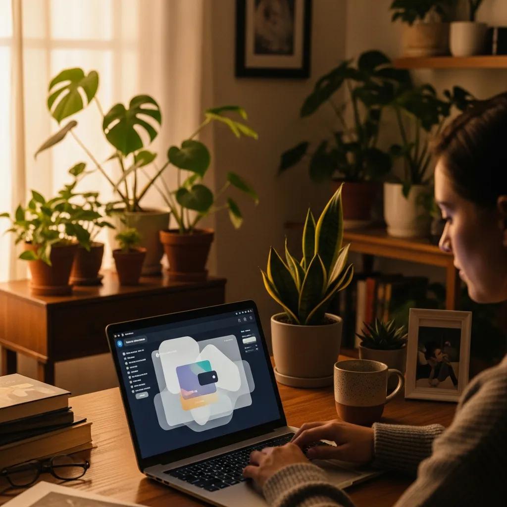 Person reviewing a crypto wallet on a laptop in a workspace Person reviewing a crypto wallet on a laptop in a workspace