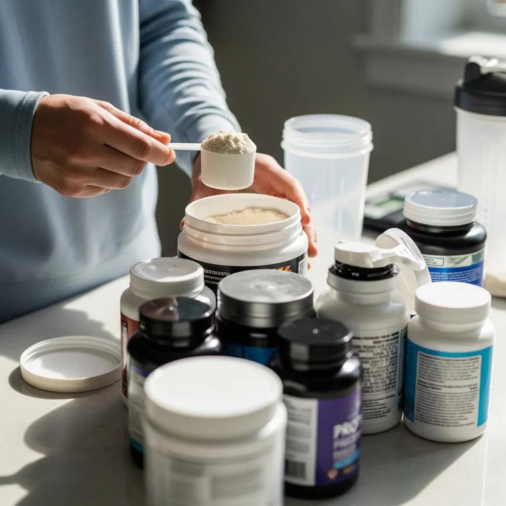 Athlete measuring a scoop of protein powder — safe, proper dosing