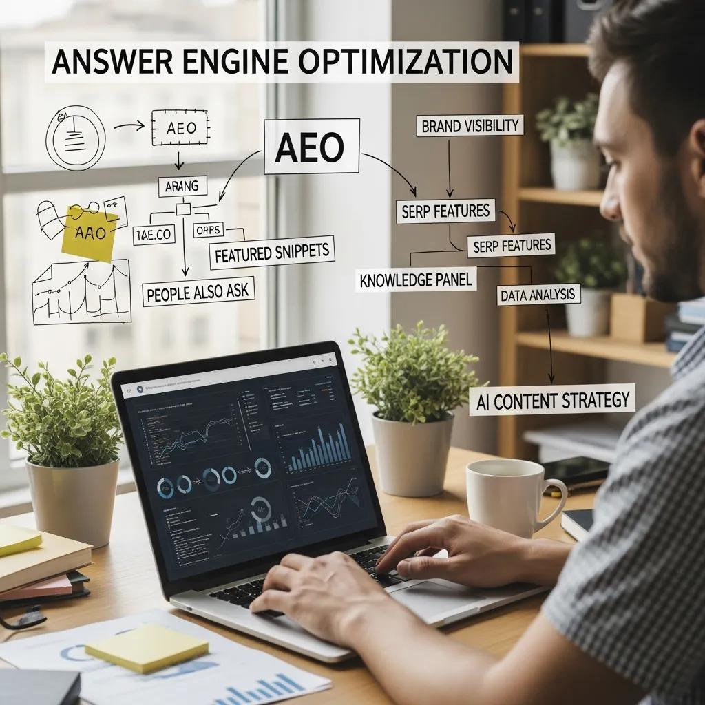 Person optimizing content for AI platforms in a modern workspace