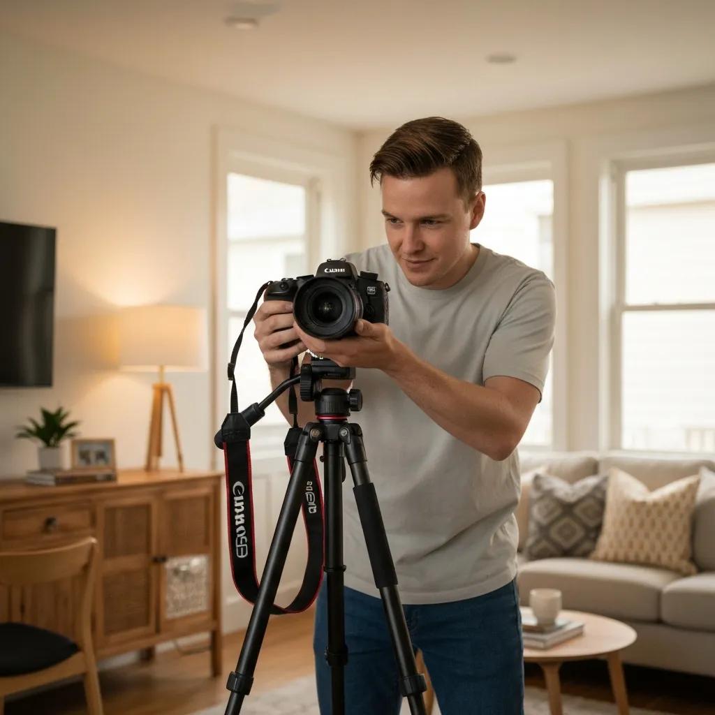 Person photographing a home for sale, emphasizing effective marketing strategies for private sellers