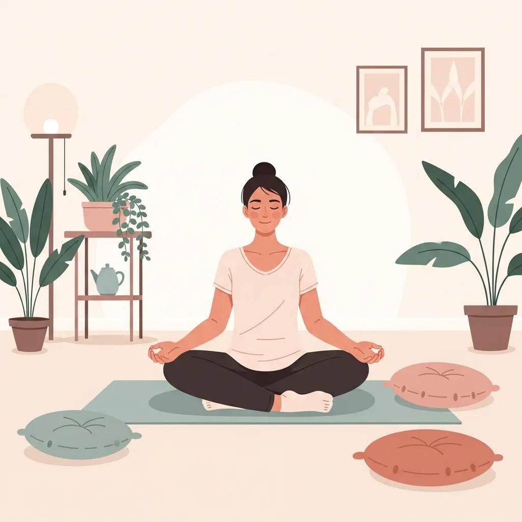 Person practicing progressive muscle relaxation in a calm, restorative setting to illustrate gentle stress and anxiety relief Person practicing progressive muscle relaxation in a calm, restorative setting to illustrate gentle stress and anxiety relief