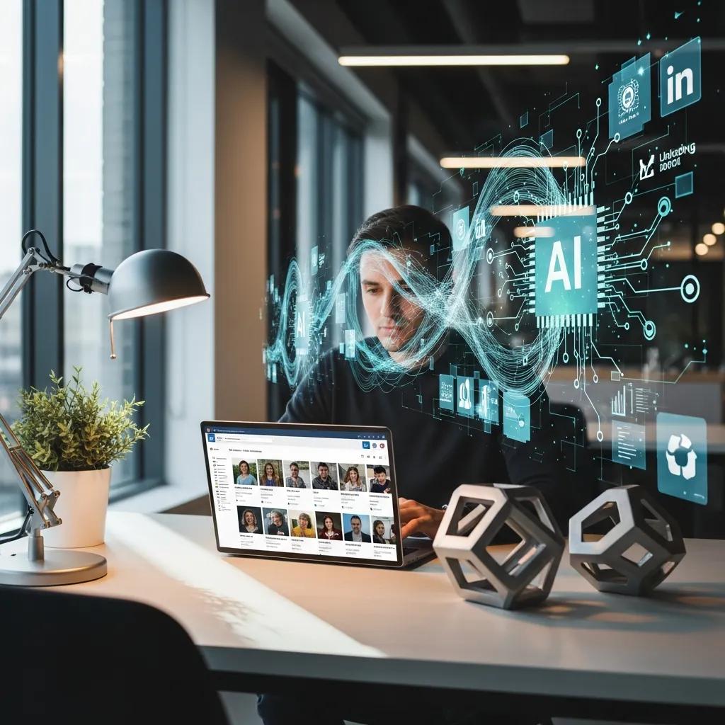 Person using a laptop for AI-assisted LinkedIn outreach in a professional workspace