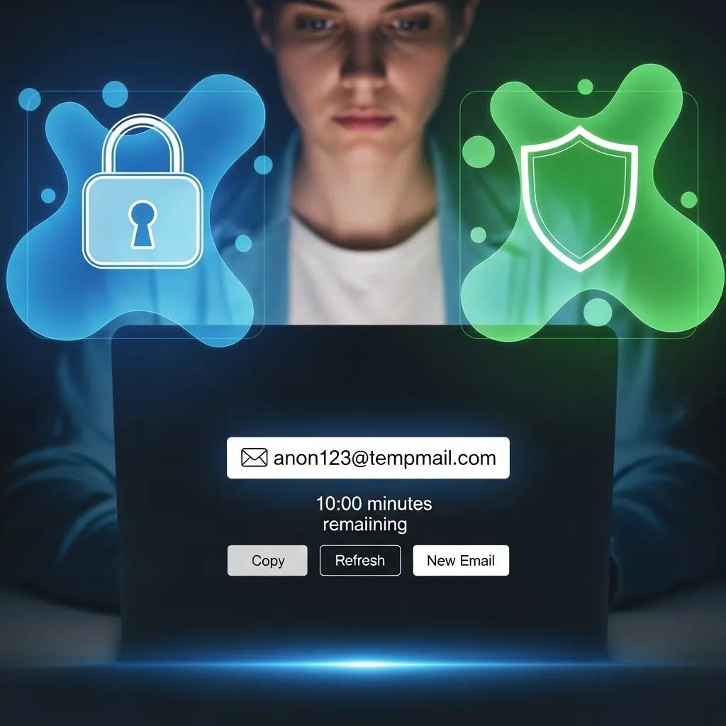 Person using a laptop with a temporary email inbox open to highlight privacy and spam protection