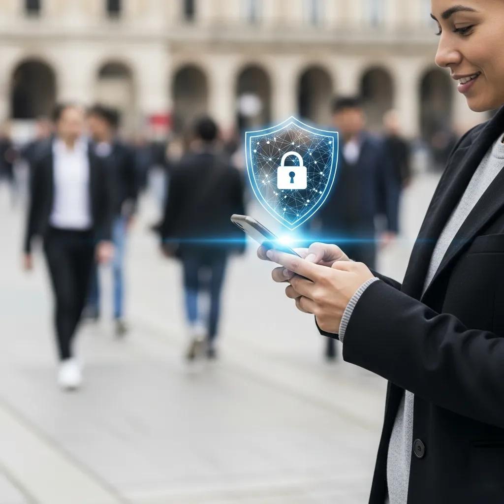 Person using a smartphone in public representing anonymity and data protection