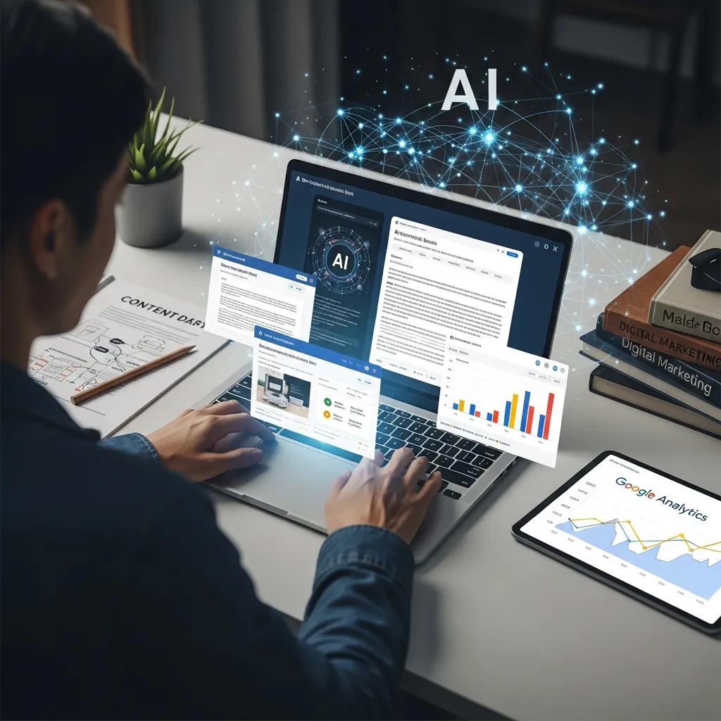 Person using advanced tools for content creation in local SEO