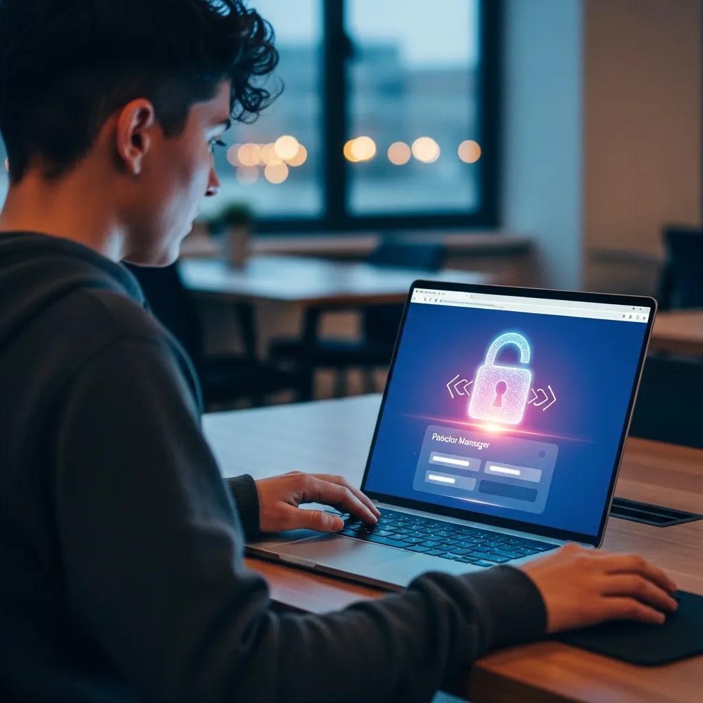 Person on a laptop with security icons to illustrate account protection best practices