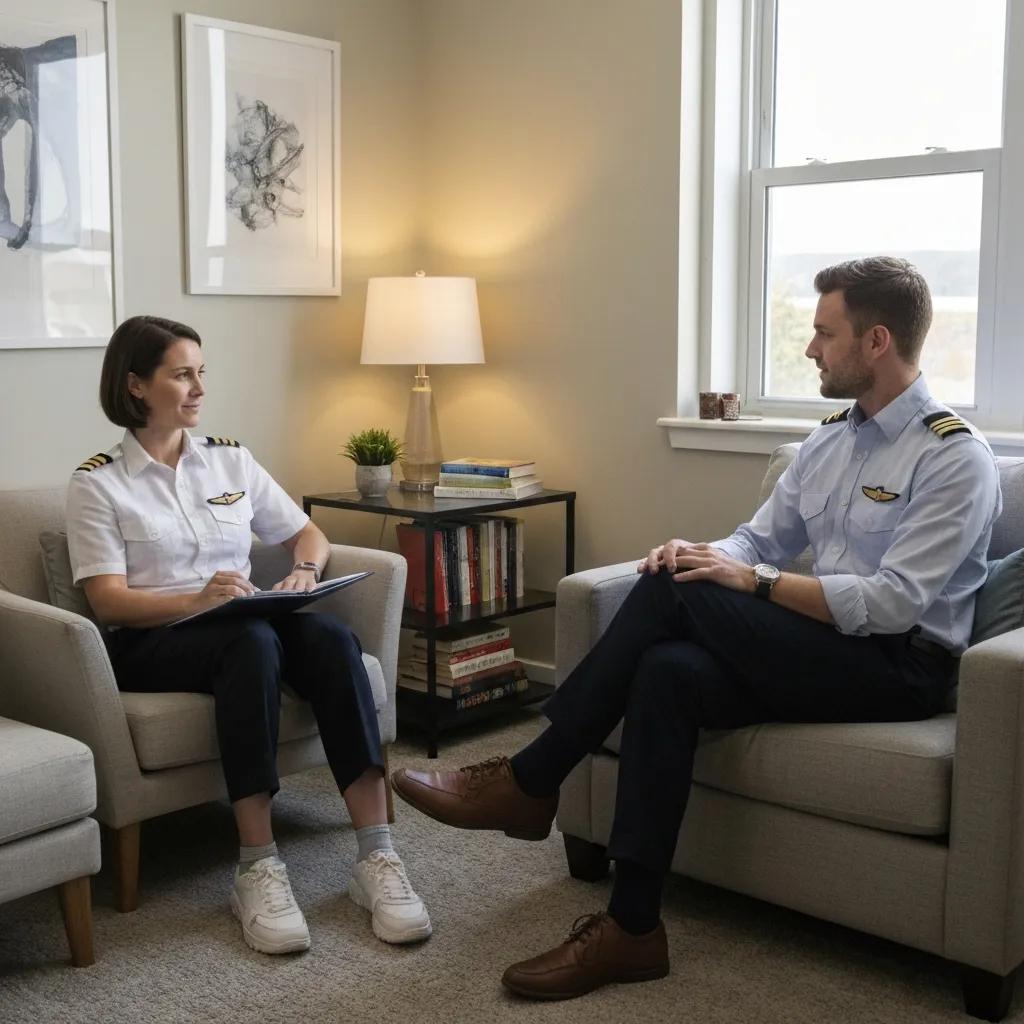 Pilot meeting with a therapist in a private session, focusing on confidentiality and support Pilot meeting with a therapist in a private session, focusing on confidentiality and support