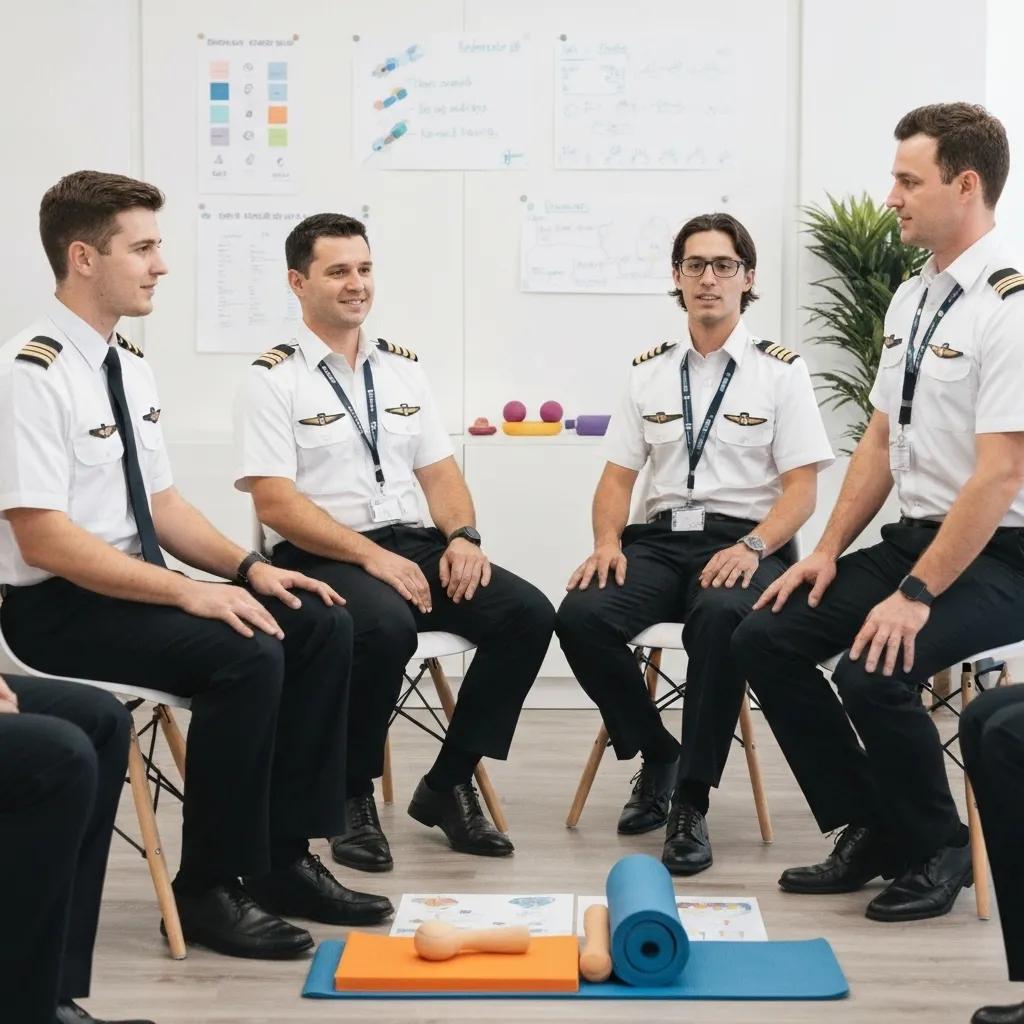 Pilots engaged in a resilience training workshop, learning effective stress management techniques