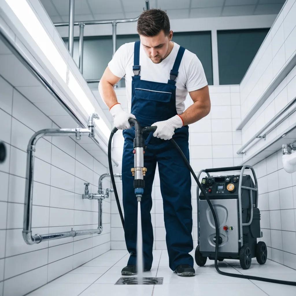 Hydro‑jetting equipment being used for sewer cleaning — professional drain maintenance by Law Plumbing