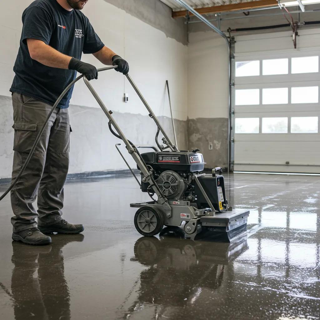 Polyaspartic floor coating application in a garage showcasing fast-curing advantages