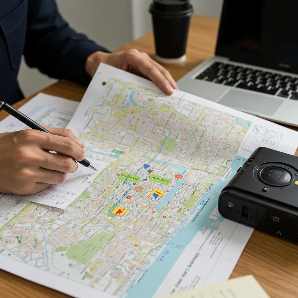 Experienced private investigator meticulously analyzing a map of Southend-on-Sea, leveraging local knowledge