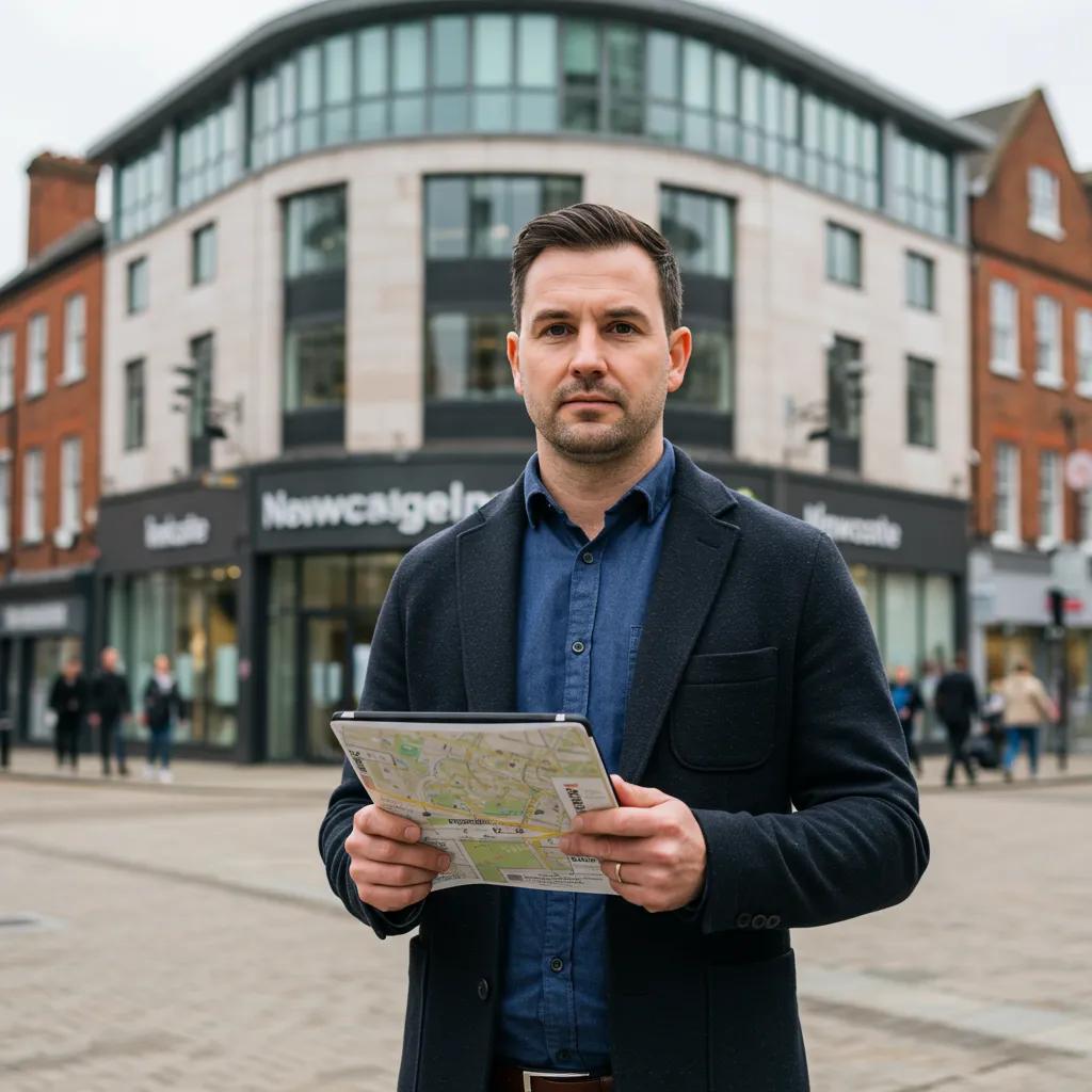 Private investigator in Newcastle using a tablet to carry out people tracing