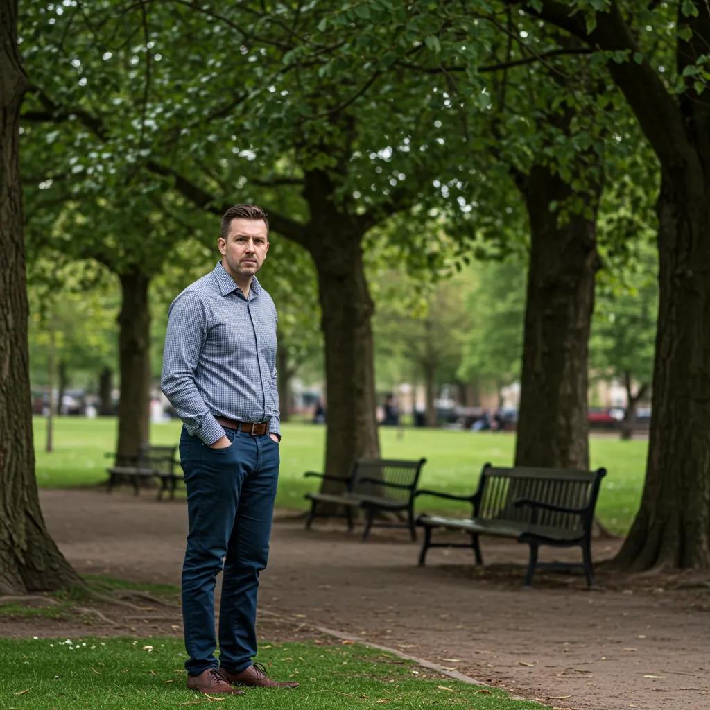 A private investigator discreetly observing in a Cambridge park, highlighting our expert surveillance services.
