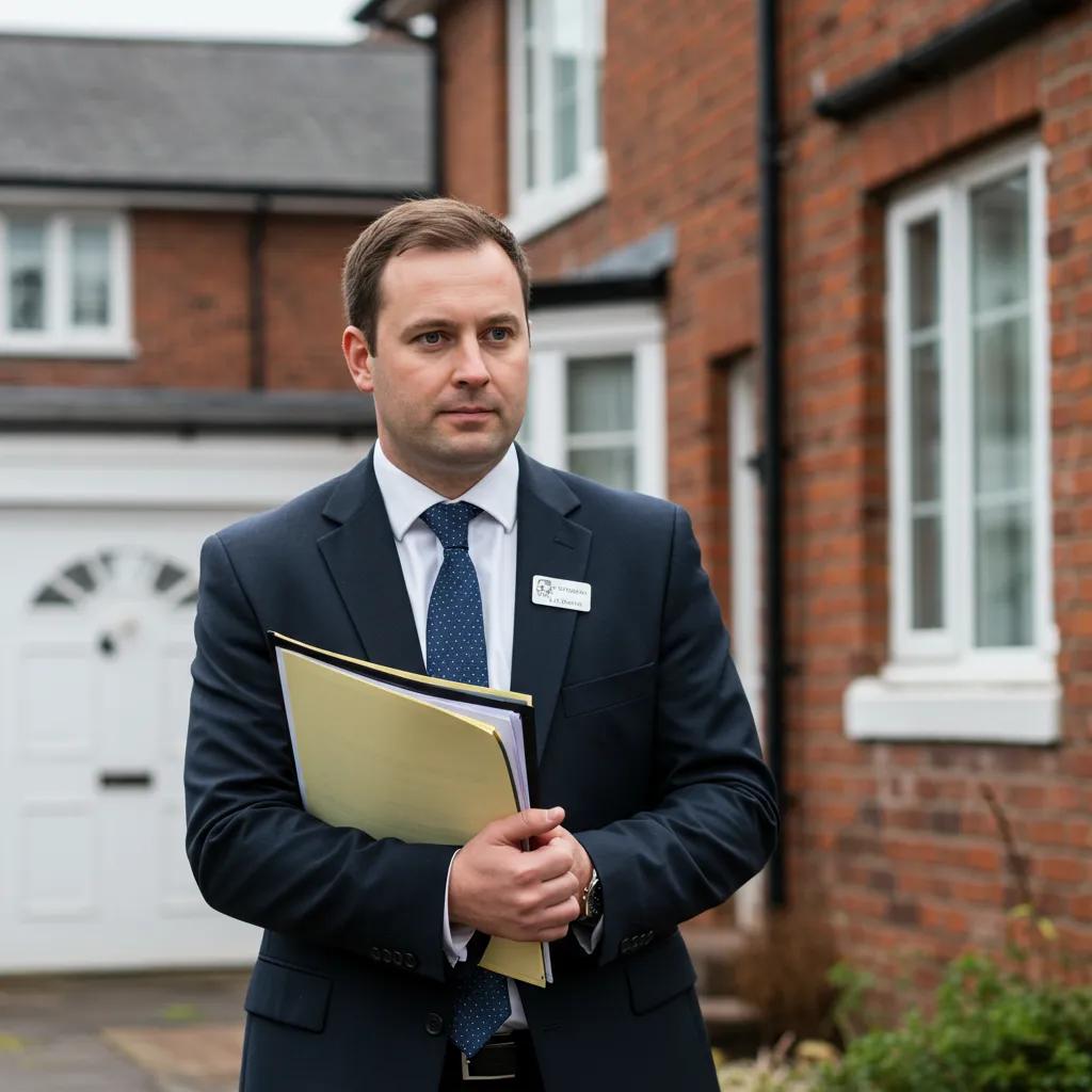 Process server delivering legal documents in a Cardiff neighborhood