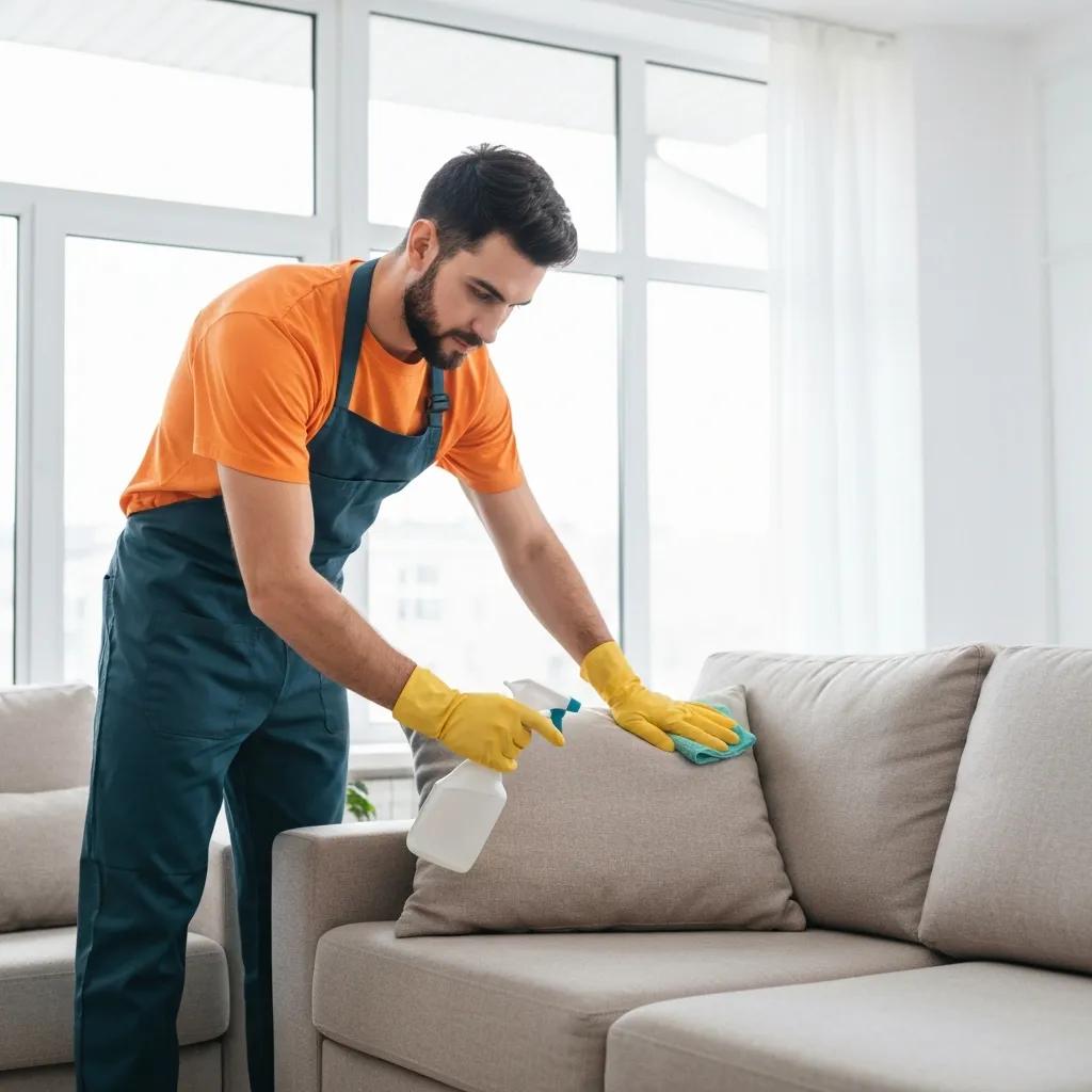 Professional cleaner performing a deep clean in a living room, showing the impact of deep home cleaning services