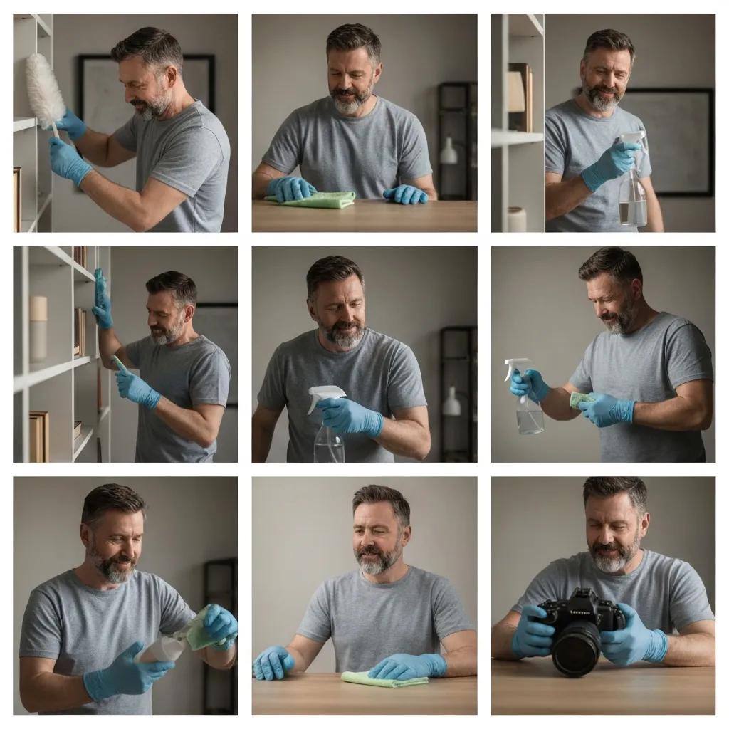 Professional cleaner demonstrating a step-by-step eco-friendly deep-clean process in a home
