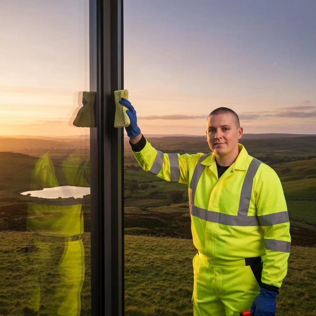 Professional cleaner using eco-friendly products in a bright living room