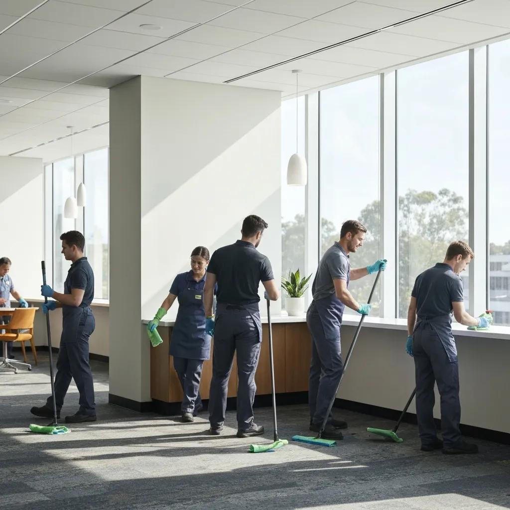 Everton Hills cleaning team in an office using eco-friendly products