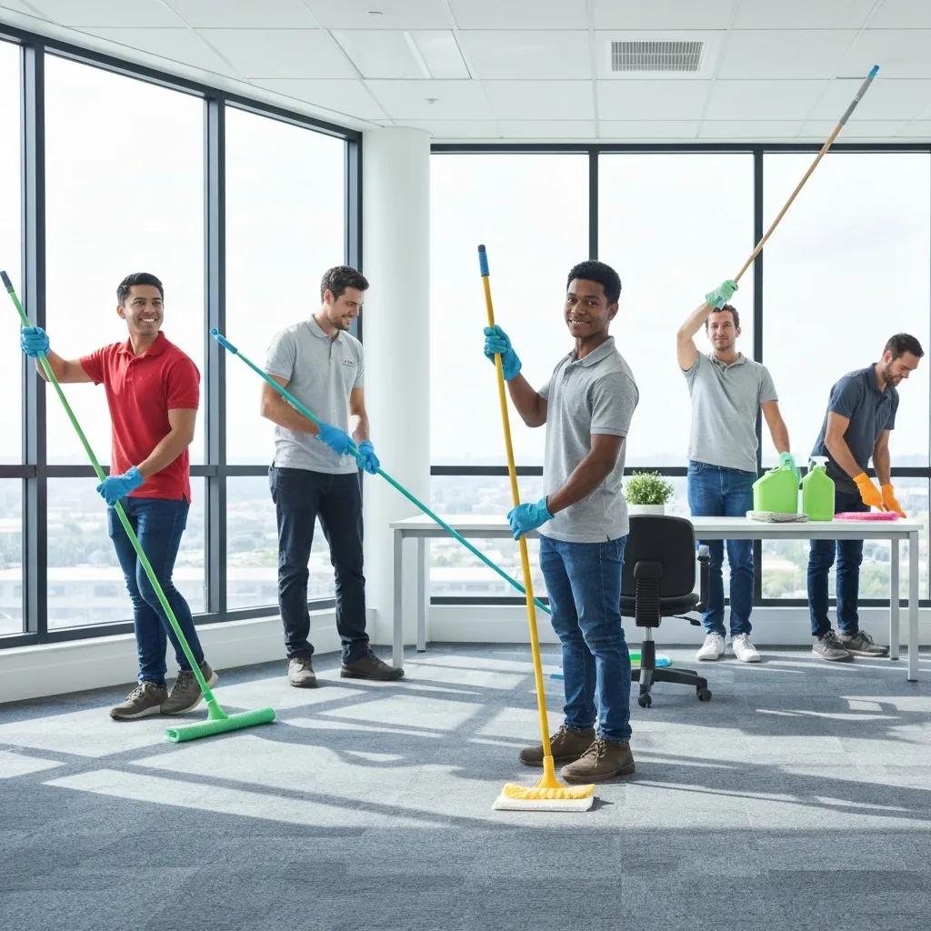 Divine Cleaning team working in a Sunshine Coast office with eco-friendly products