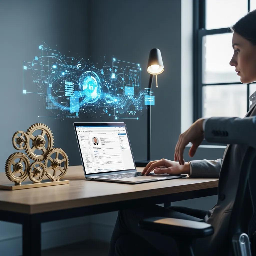 Professional engaging with LinkedIn on LinkedIn on a laptop, symbolizing automated outreach and AI-driven personalization