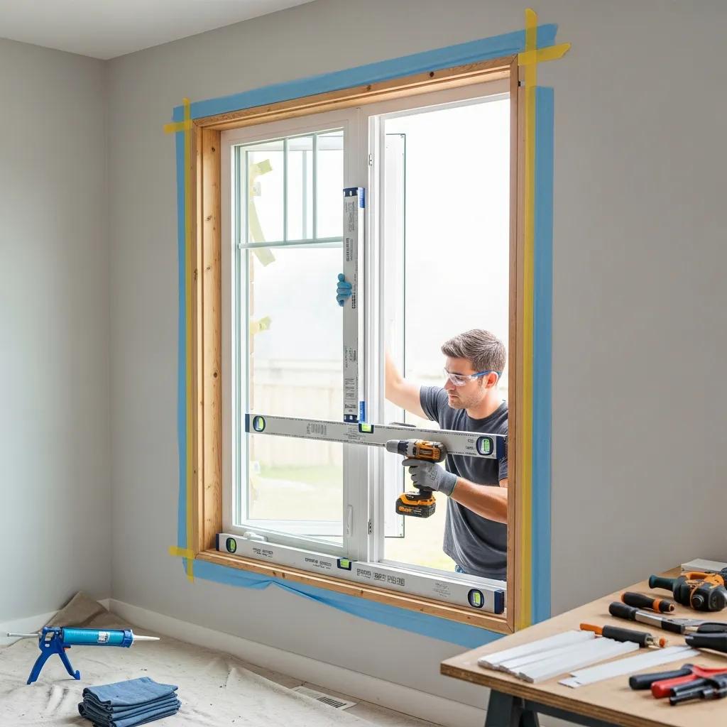 Professional installer fitting energy-efficient windows, showcasing quality installation