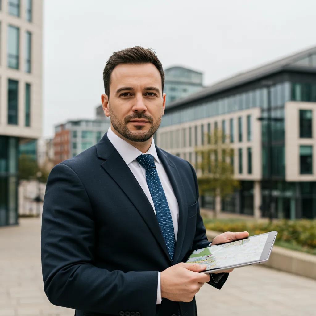 Professional investigator in Manchester with a tablet, symbolizing expert tracing services