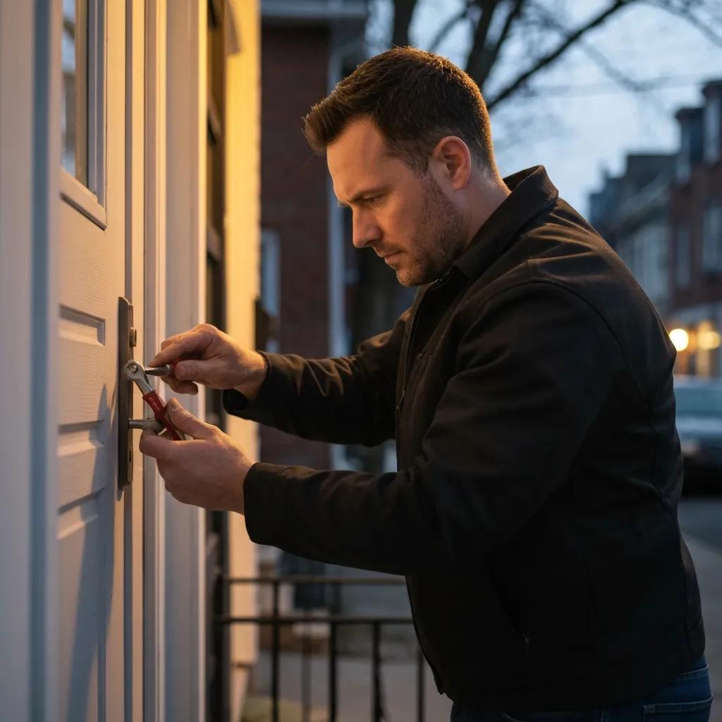 Professional locksmith working on a lock in a Montreal neighborhood — emergency service and expertise