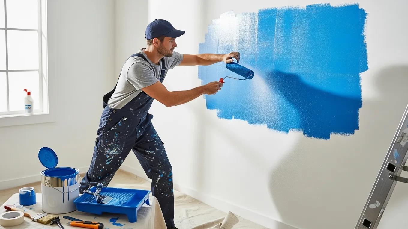 Professional painter applying paint with a roller, demonstrating effective application strategies