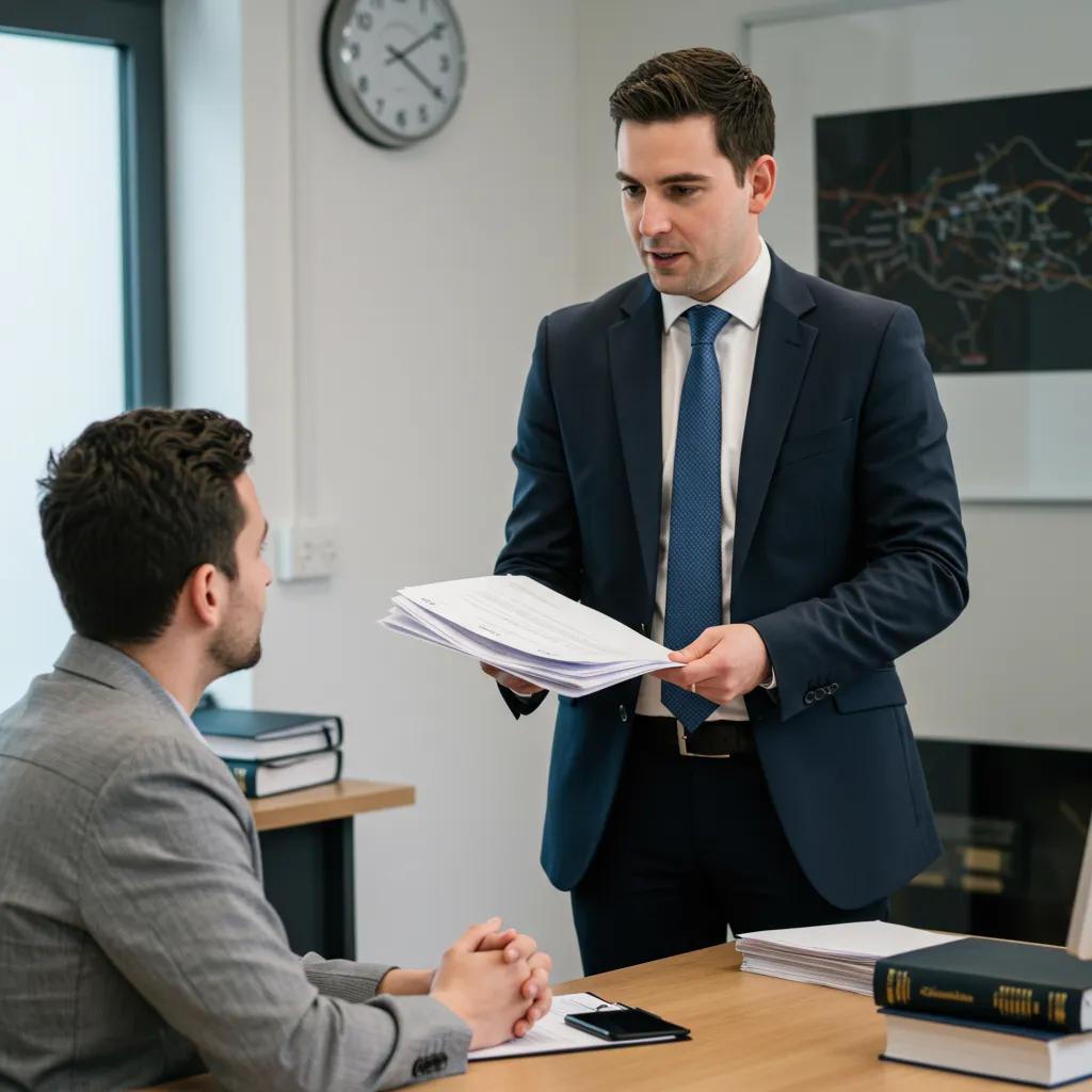 Bluemoon Investigations process server delivering legal documents discreetly in a Bromley office setting