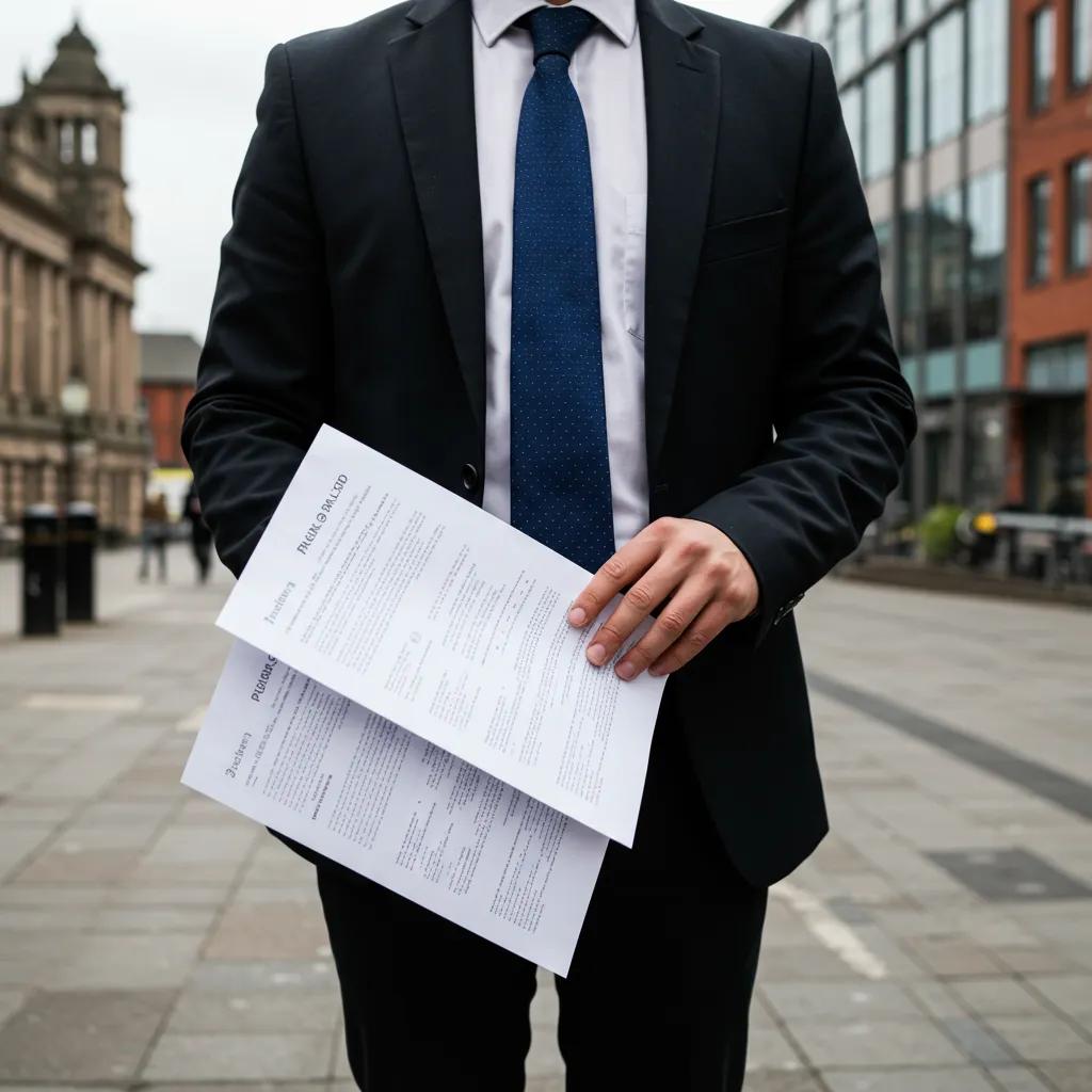 Process server delivering legal documents in a West Midlands neighborhood