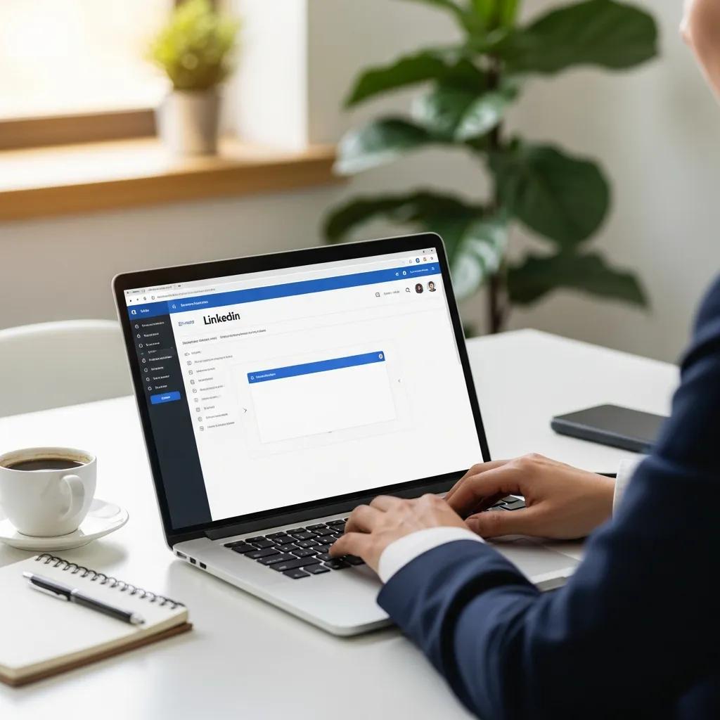 Person using a laptop to run LinkedIn outreach from a bright, modern workspace