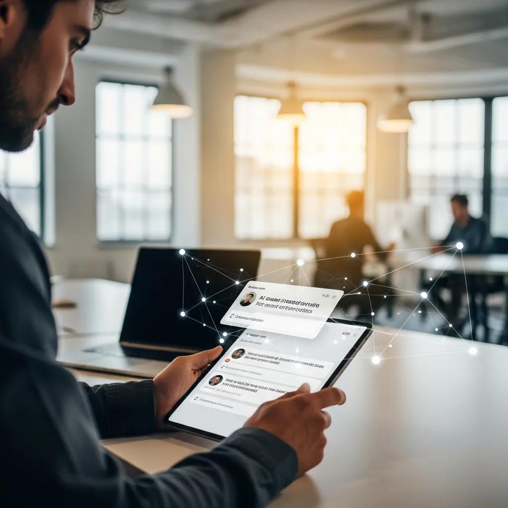 Person leveraging contextual AI messaging on a laptop in an office environment