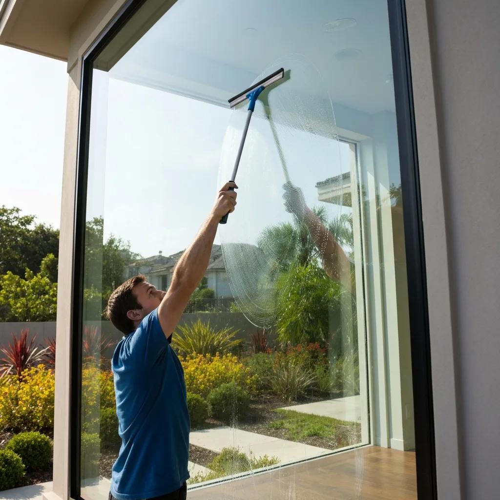 Window cleaning professional restoring clarity to large home windows