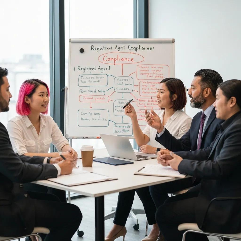 Professionals discussing registered agent requirements in Virginia in a conference setting