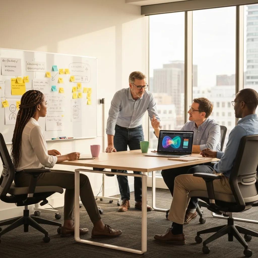 Team discussing voice AI strategy in a modern workspace