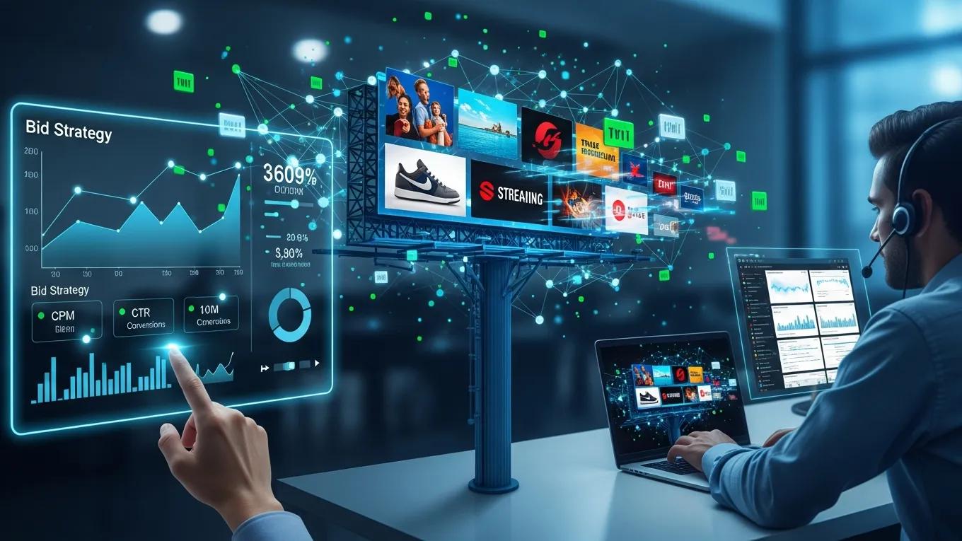 Programmatic advertising showcasing real-time ad placements and performance metrics