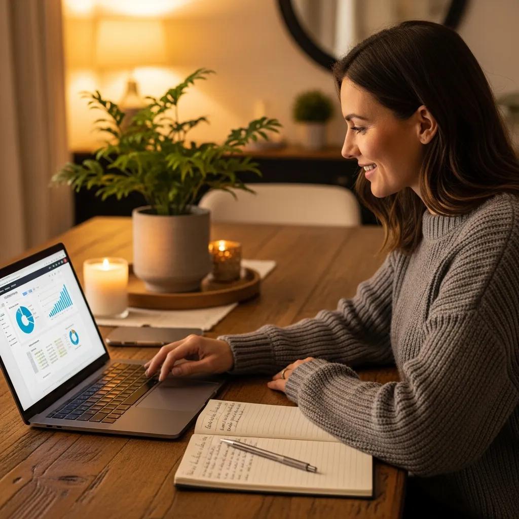 Property owner using accounting software at a dining table