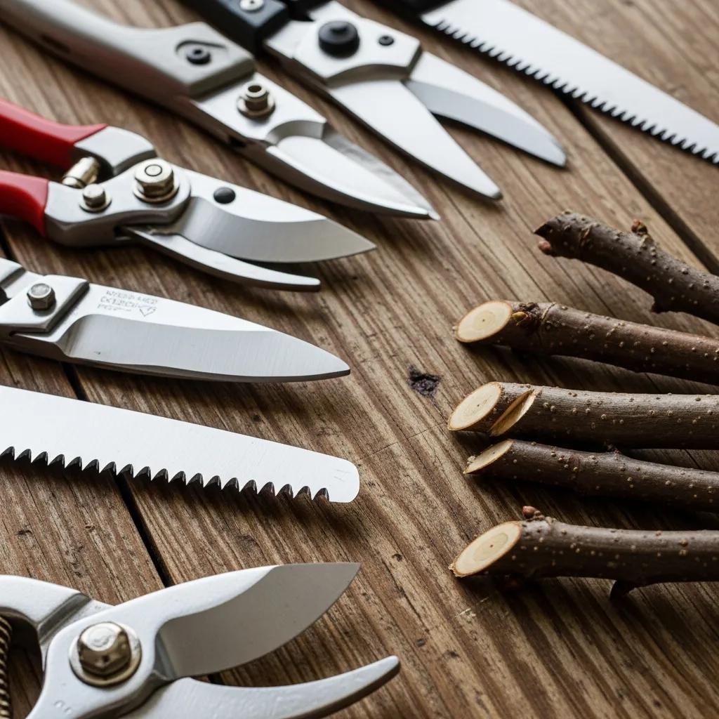 Clean pruning tools laid out for winter garden maintenance