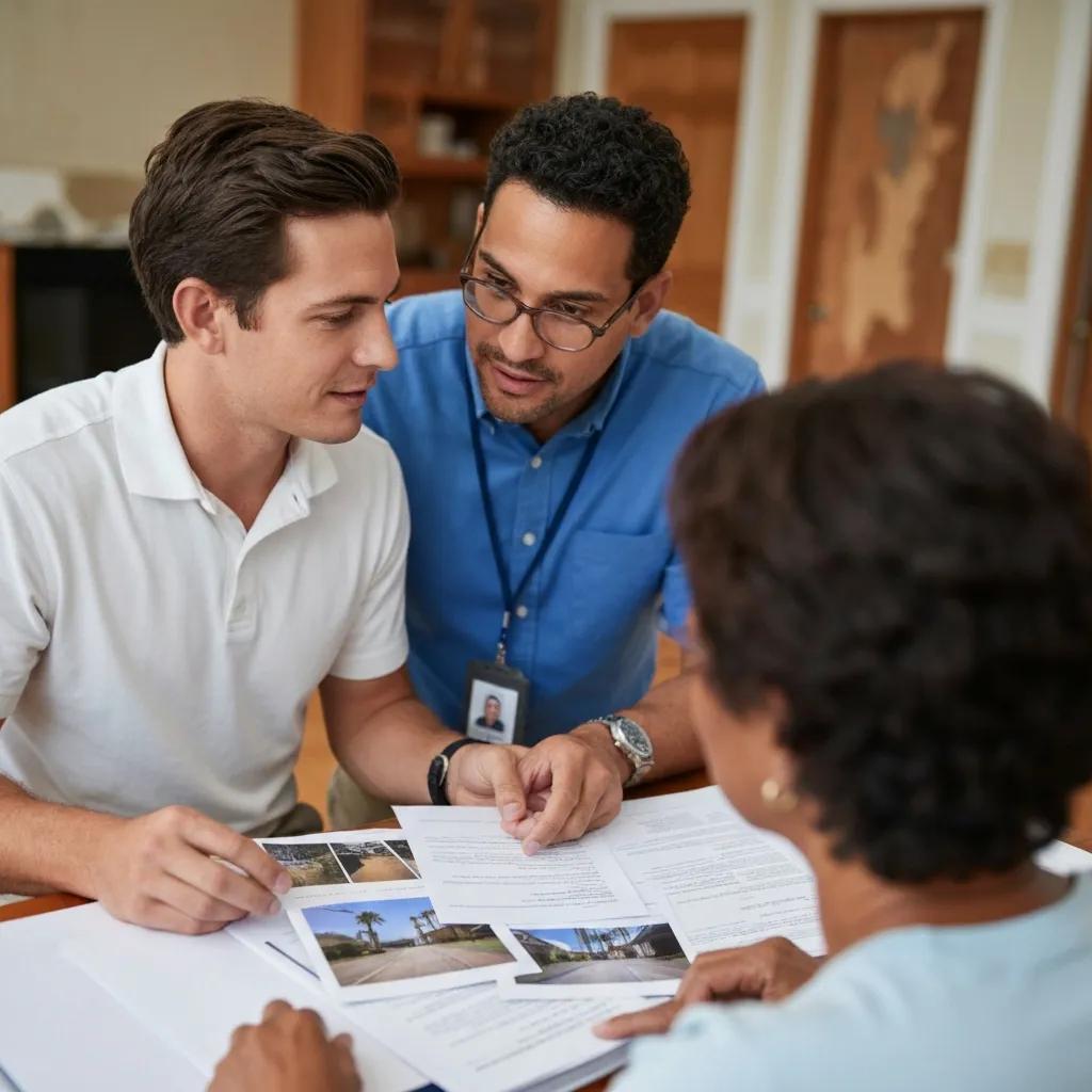 Public adjuster advocating for a homeowner by showing documentation of property damage