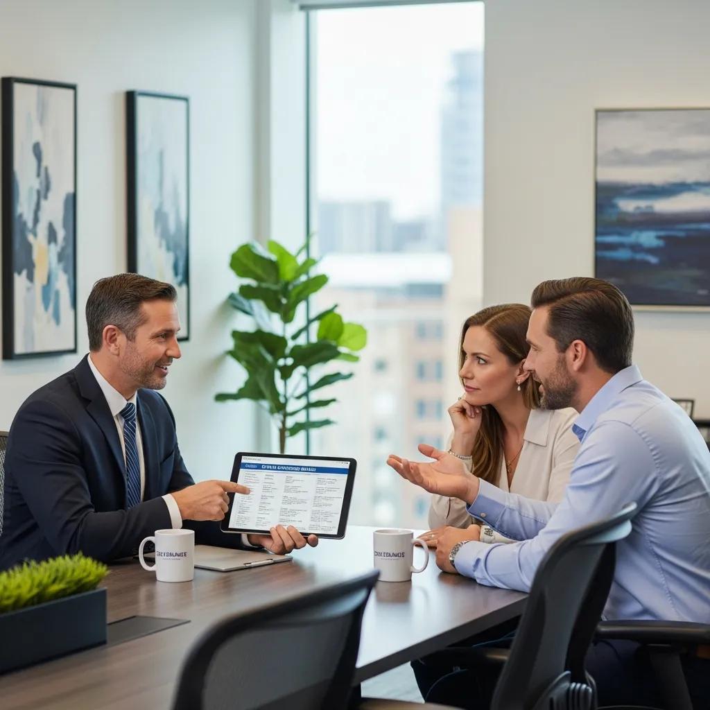 Real estate agent explaining 1031 exchange rules to clients in an office