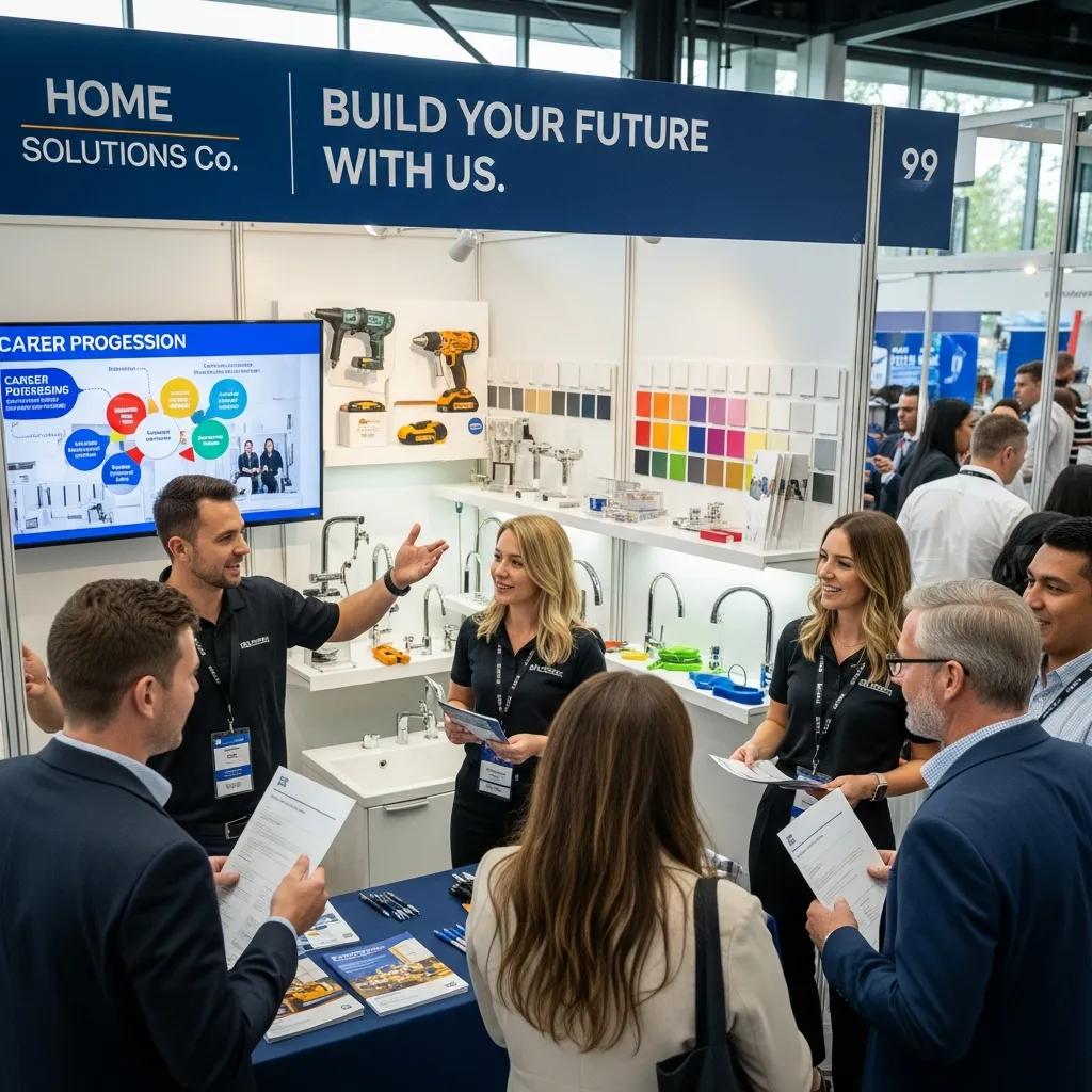 Recruiters and candidates at a hiring event for home improvement sales roles