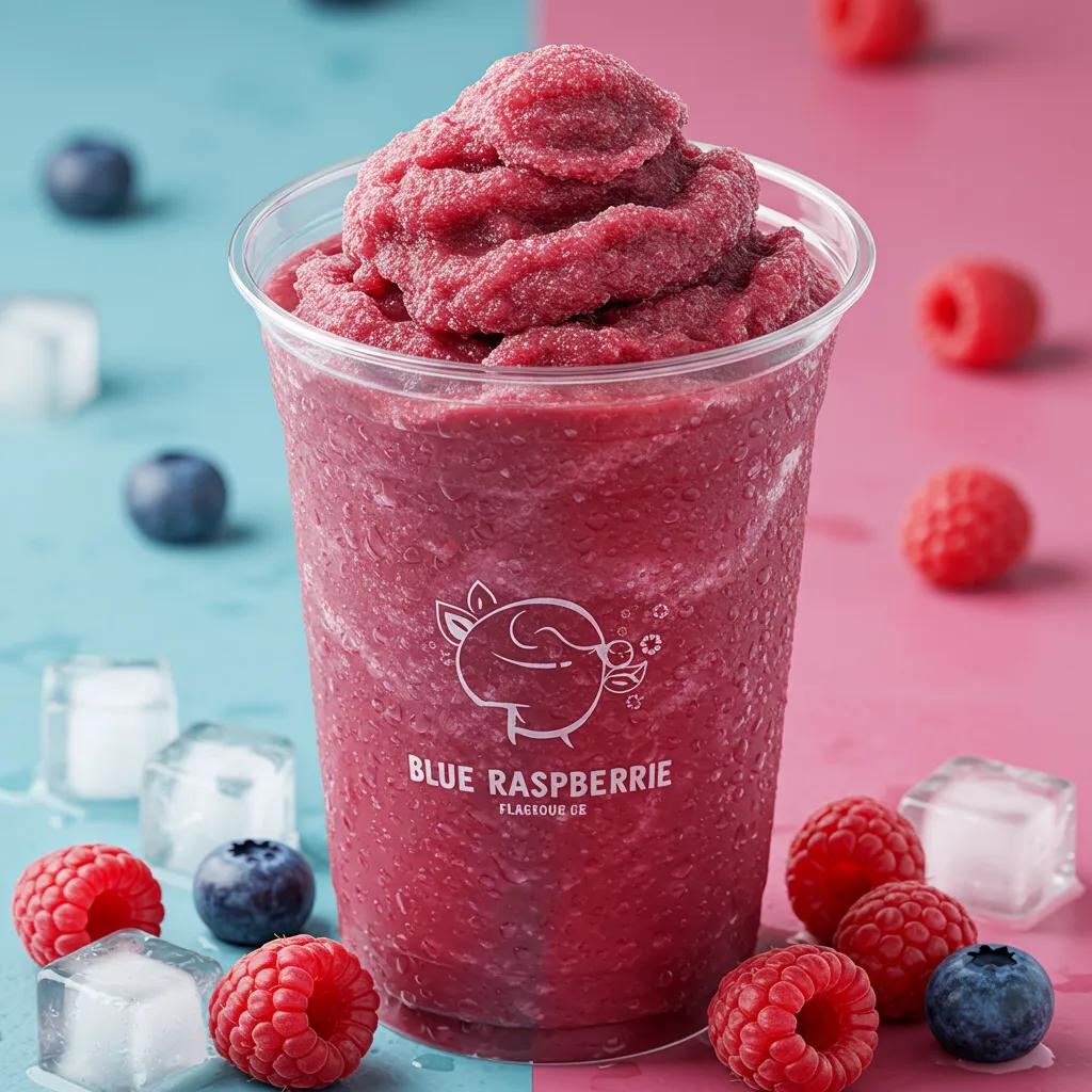 Refreshing blue raspberry slushie drink with fresh raspberries