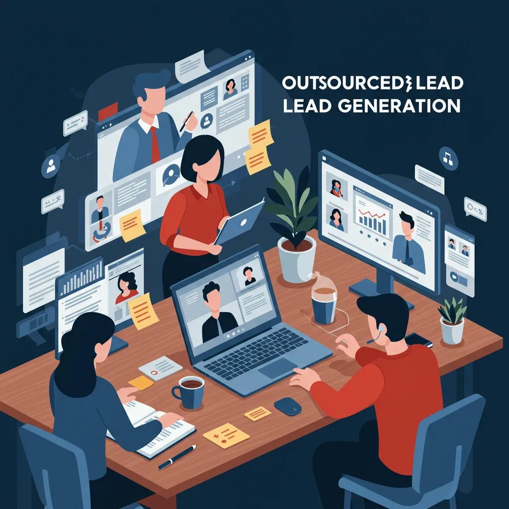 Remote team collaborating on outsourced B2B lead generation services through video conferencing