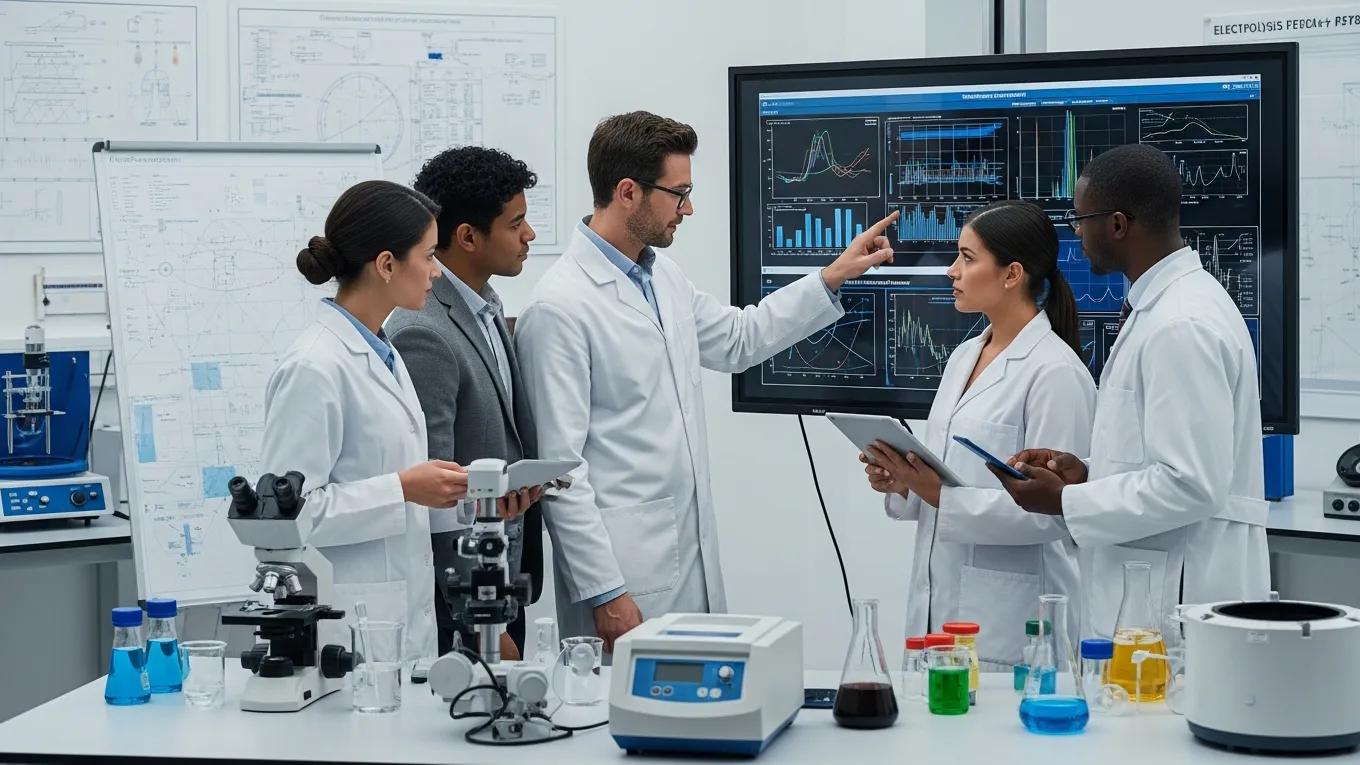 Research professionals analyzing electrolysis effectiveness data in a clinical environment