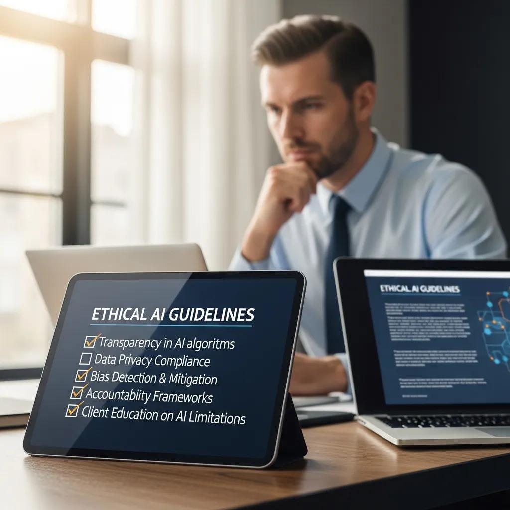 Sales professional reviewing ethical guidelines for AI implementation