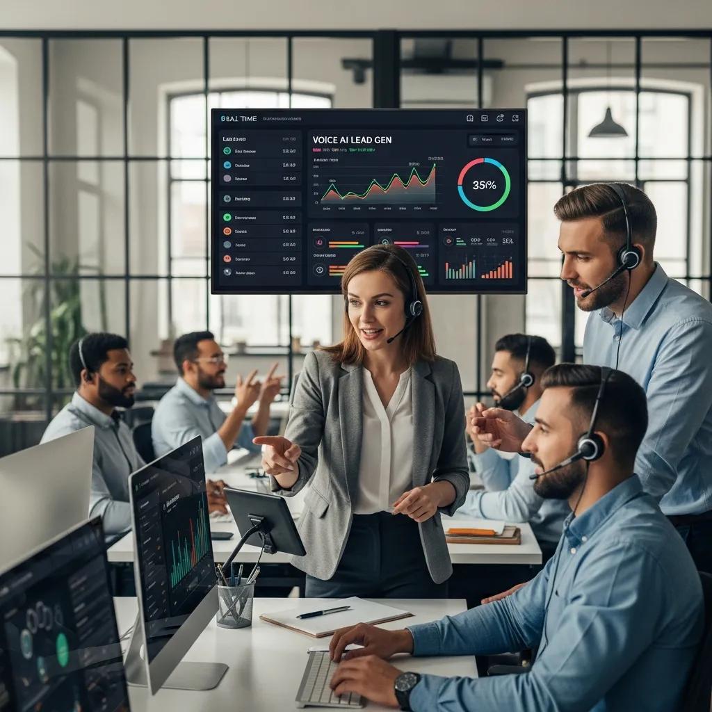 Sales team using voice AI tools to qualify inbound leads in a modern office