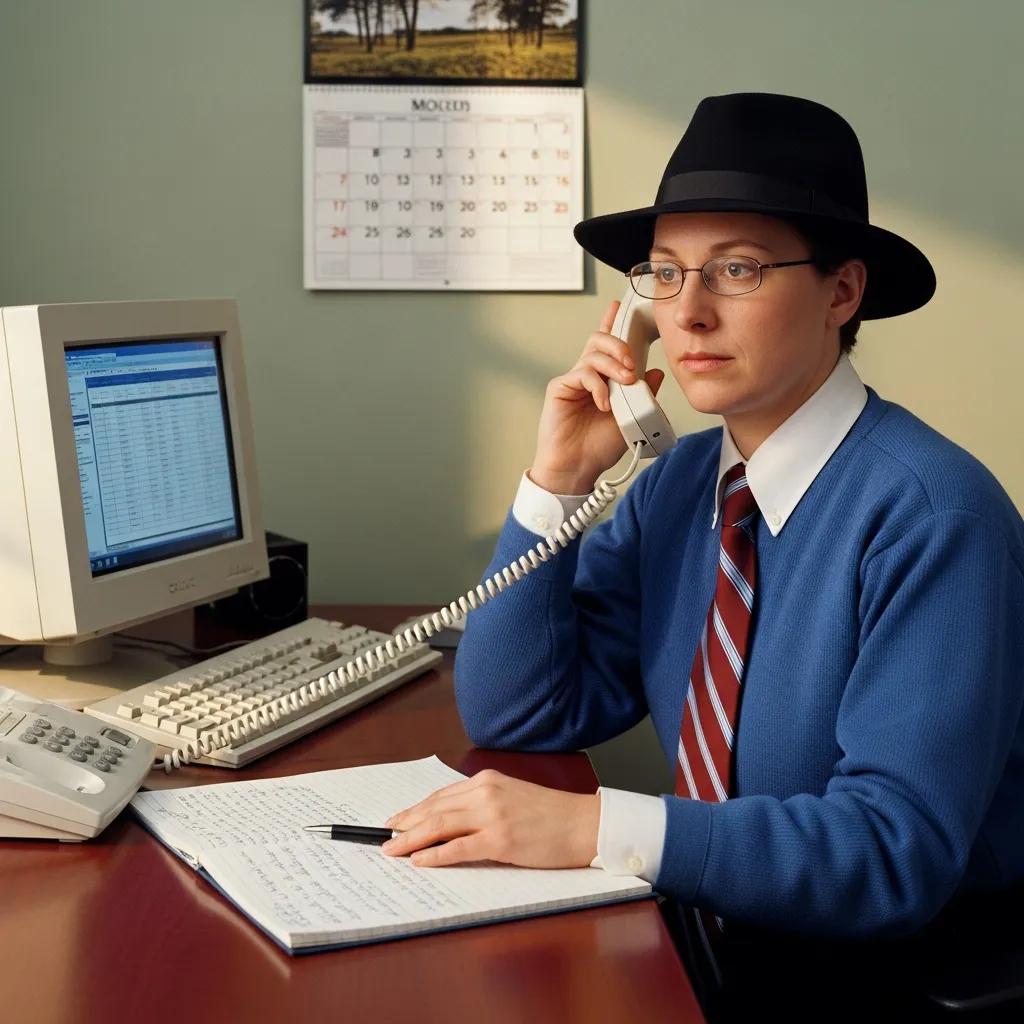 Salesperson making a cold call in a traditional office setting