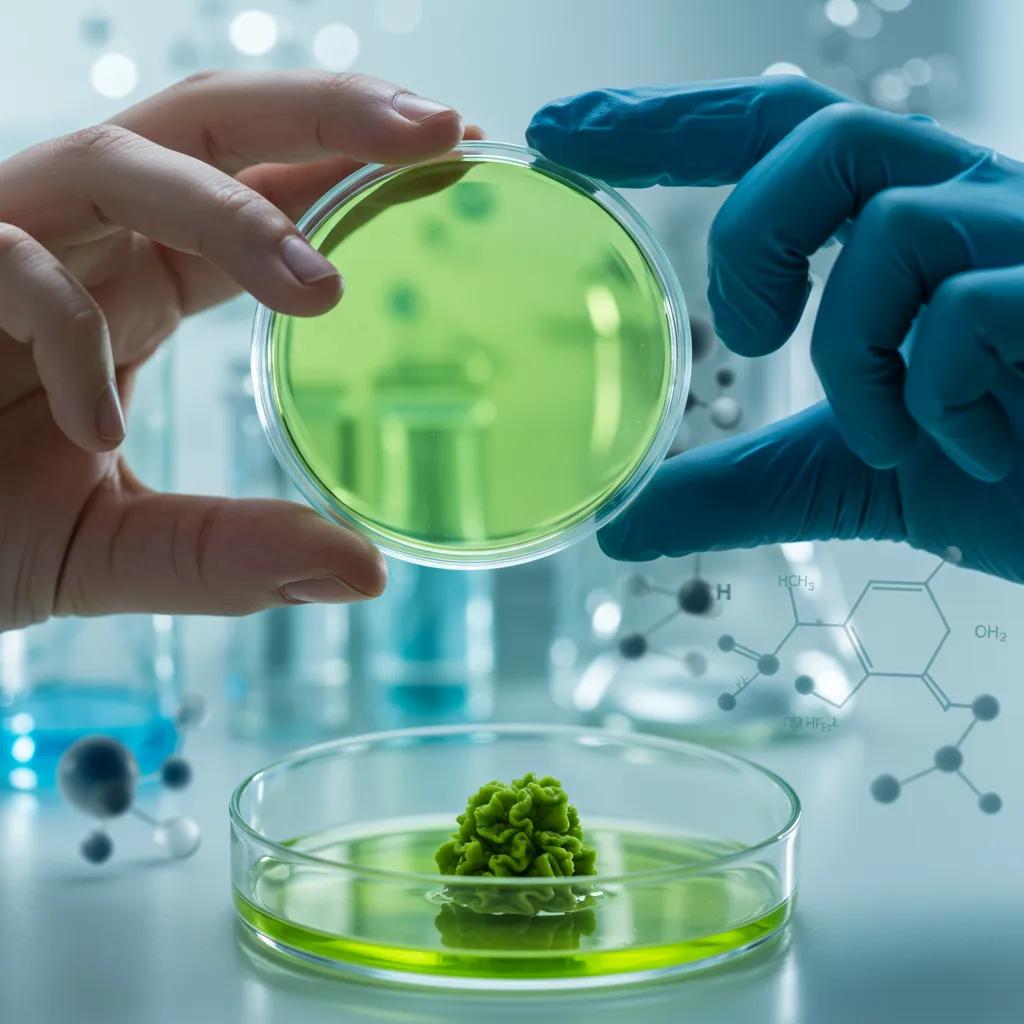 Scientist analyzing wasabi extract in a lab, illustrating NRF2 activation for antioxidant defense