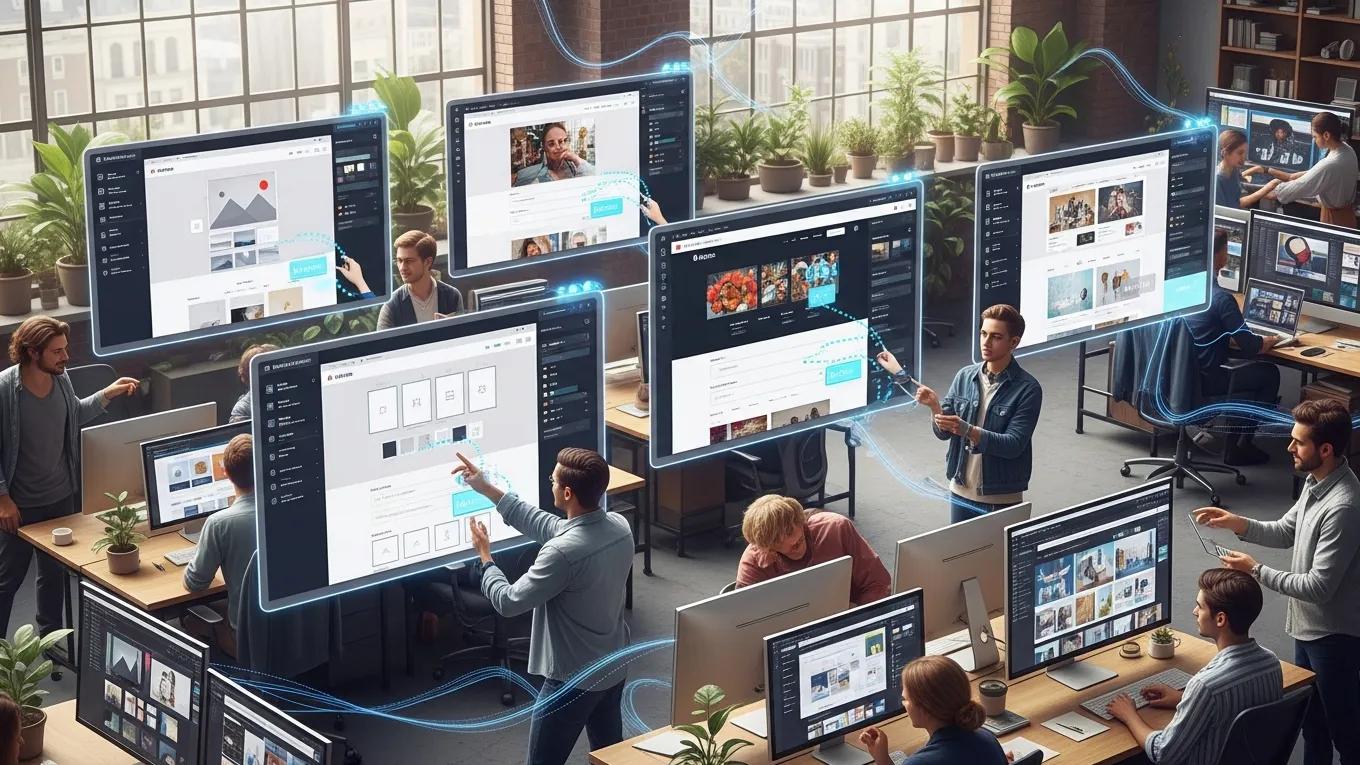 How AI Driven Customization Enhances Website Functionality 3 Screens displaying various AI website builders creating dynamic website content