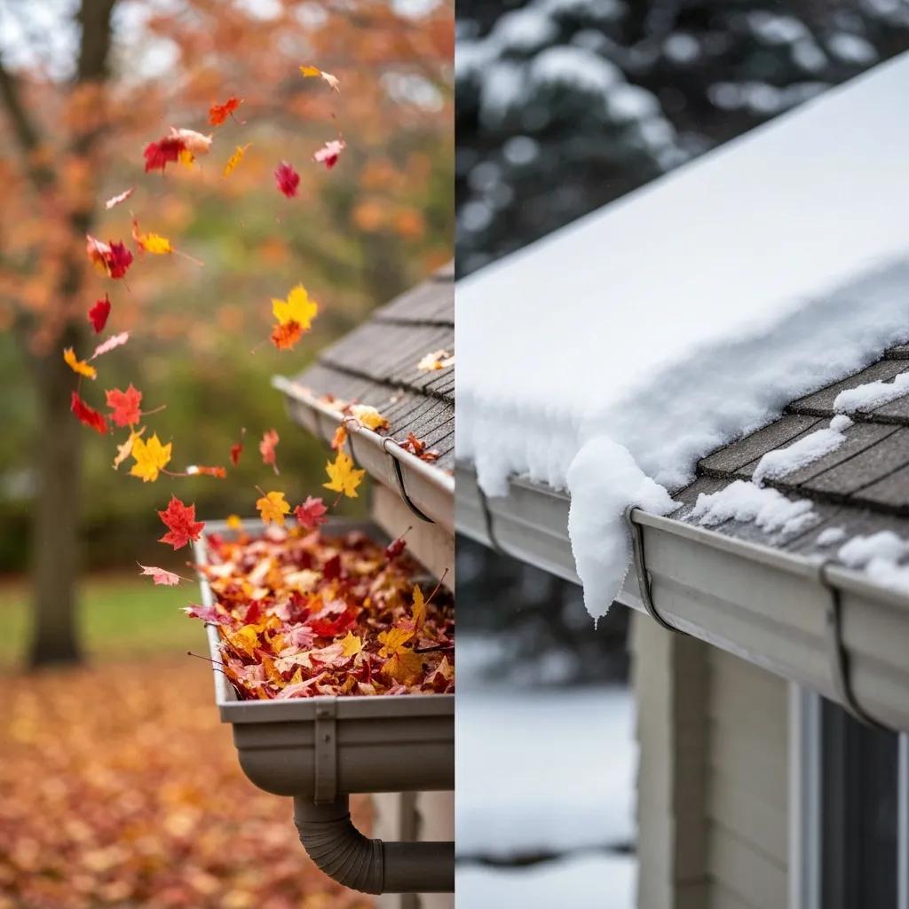 Autumn leaves and winter snow affecting gutters in Aurora Autumn leaves and winter snow affecting gutters in Aurora